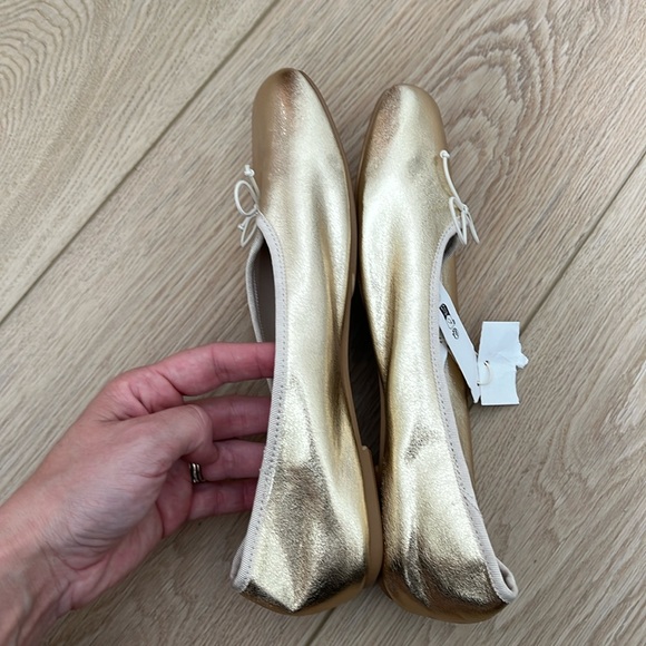 Zara Gold Metallic Square Toe Ballet Flats - Picture 6 of 9